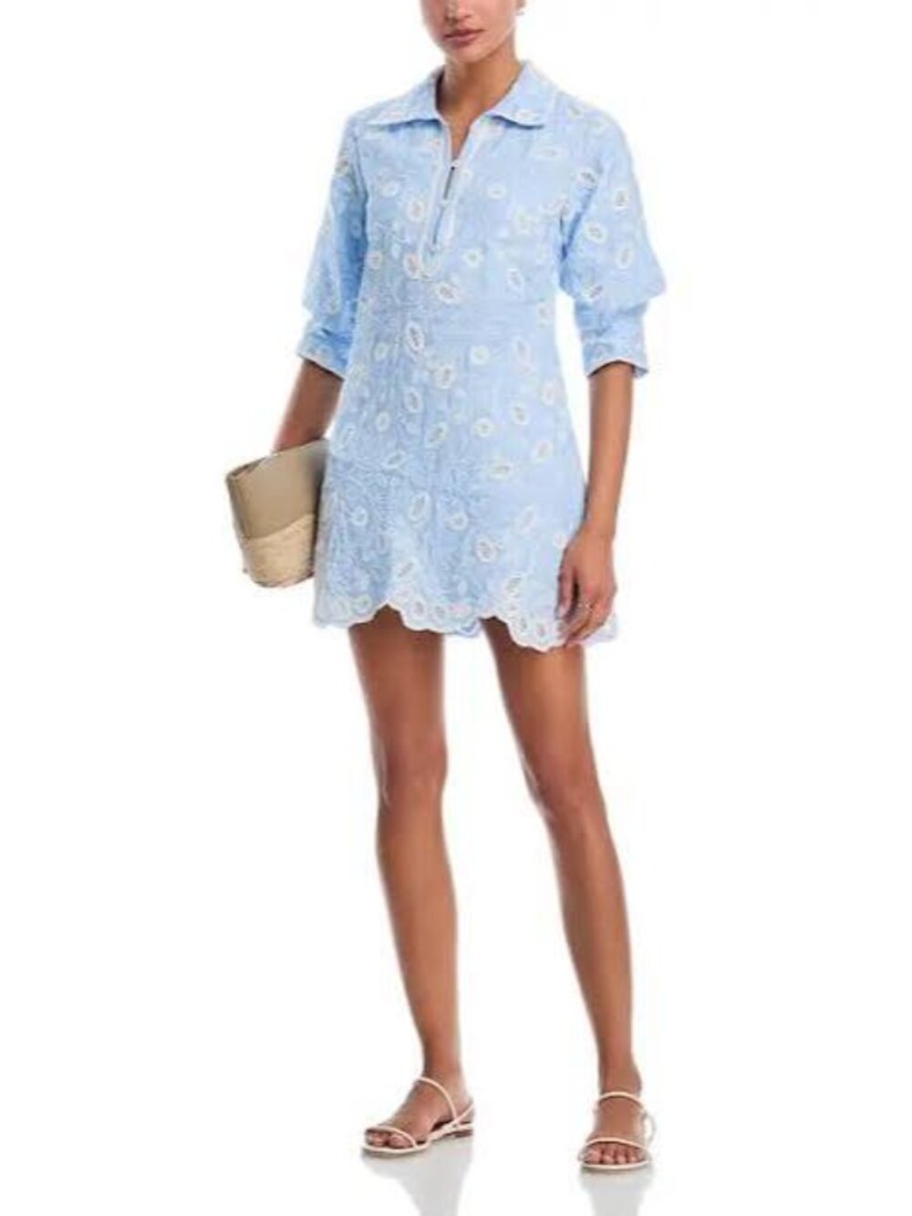 NEW WITH TAG SIMKHAI Freya Embroidered Mini Dress Light Blue size MEDIUM